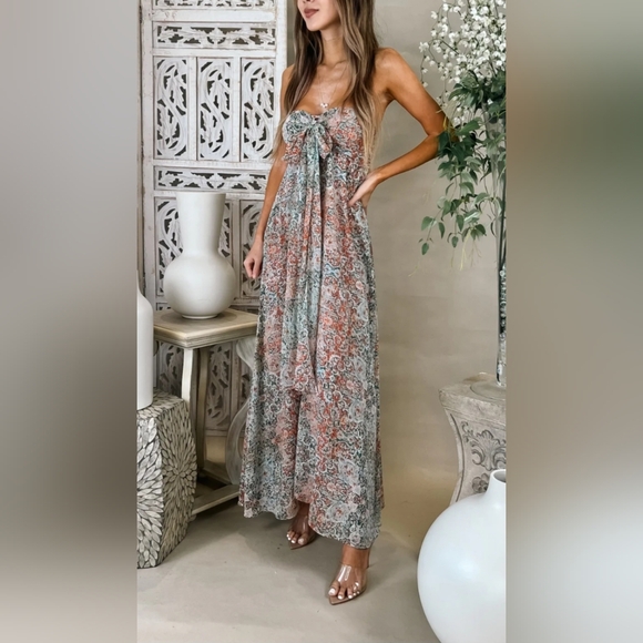 Misa Los Angeles Dresses & Skirts - Misa Los Angeles Emine Tie-Front Maxi Dress- In Green & Orange